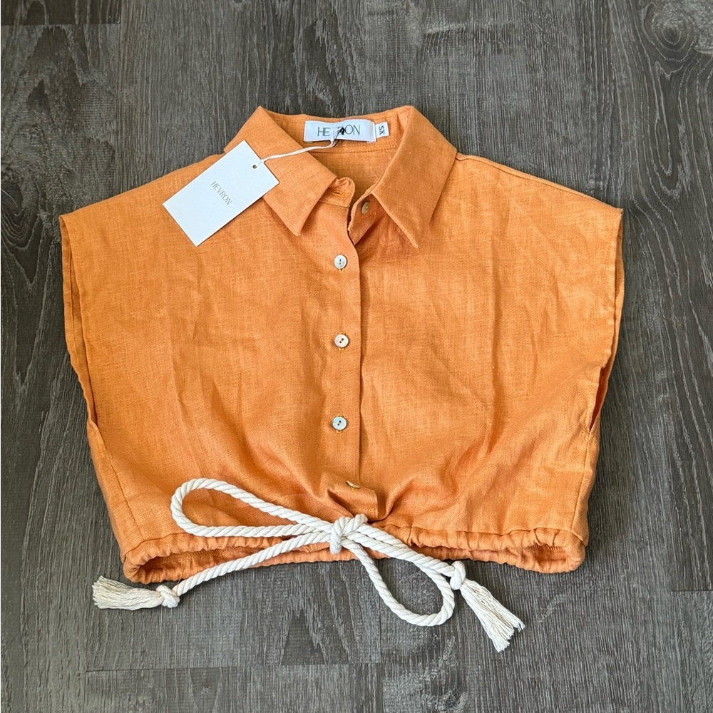HEVRON***Sabine Orange Linen Crop Top****XS,Sm. $248